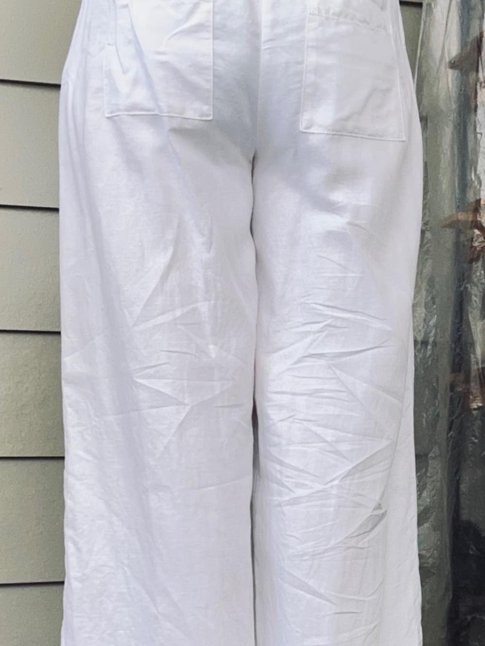White Wide Leg Cropped Pull - On Pants| Linen Look - Picture 6 of 7